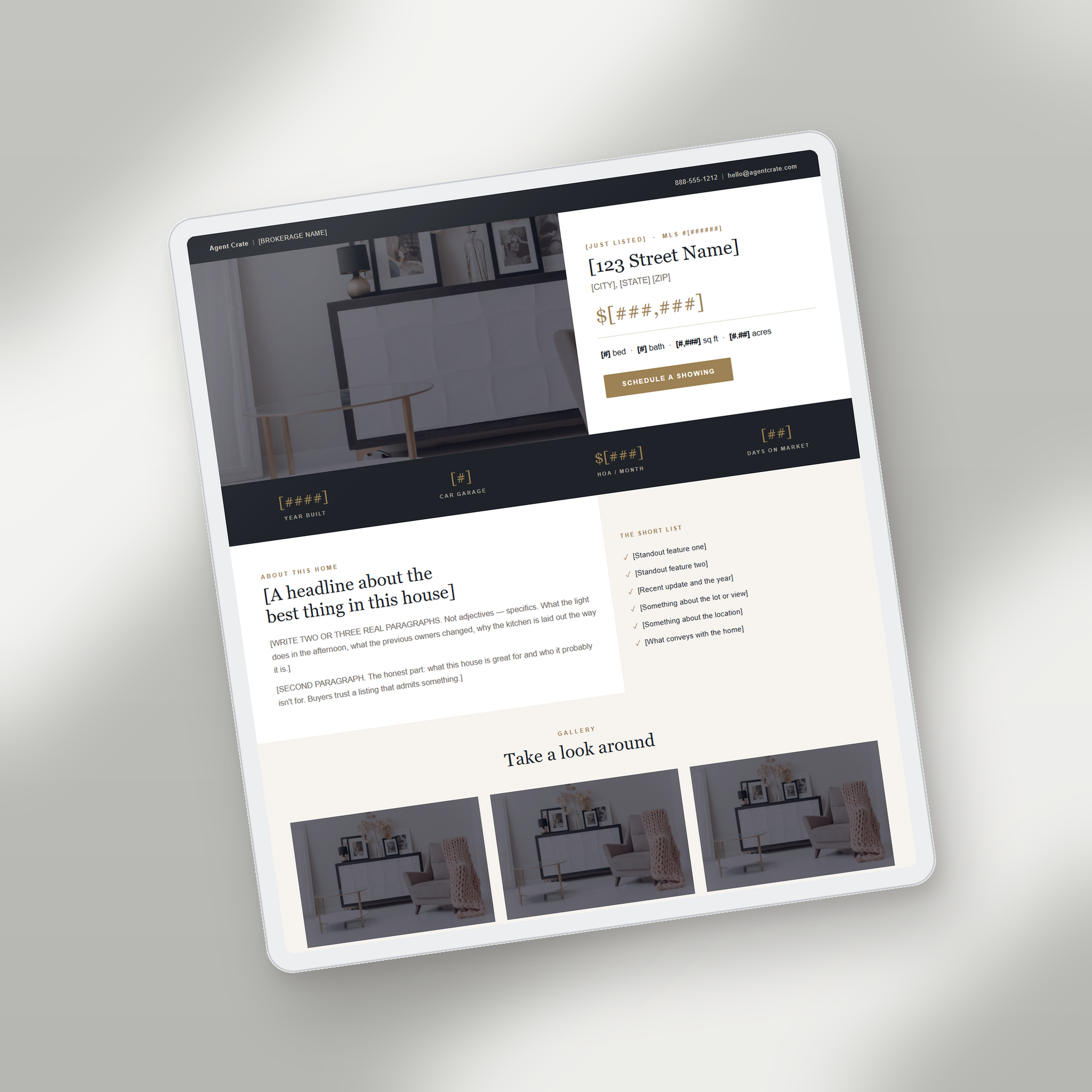 Property listing landing page